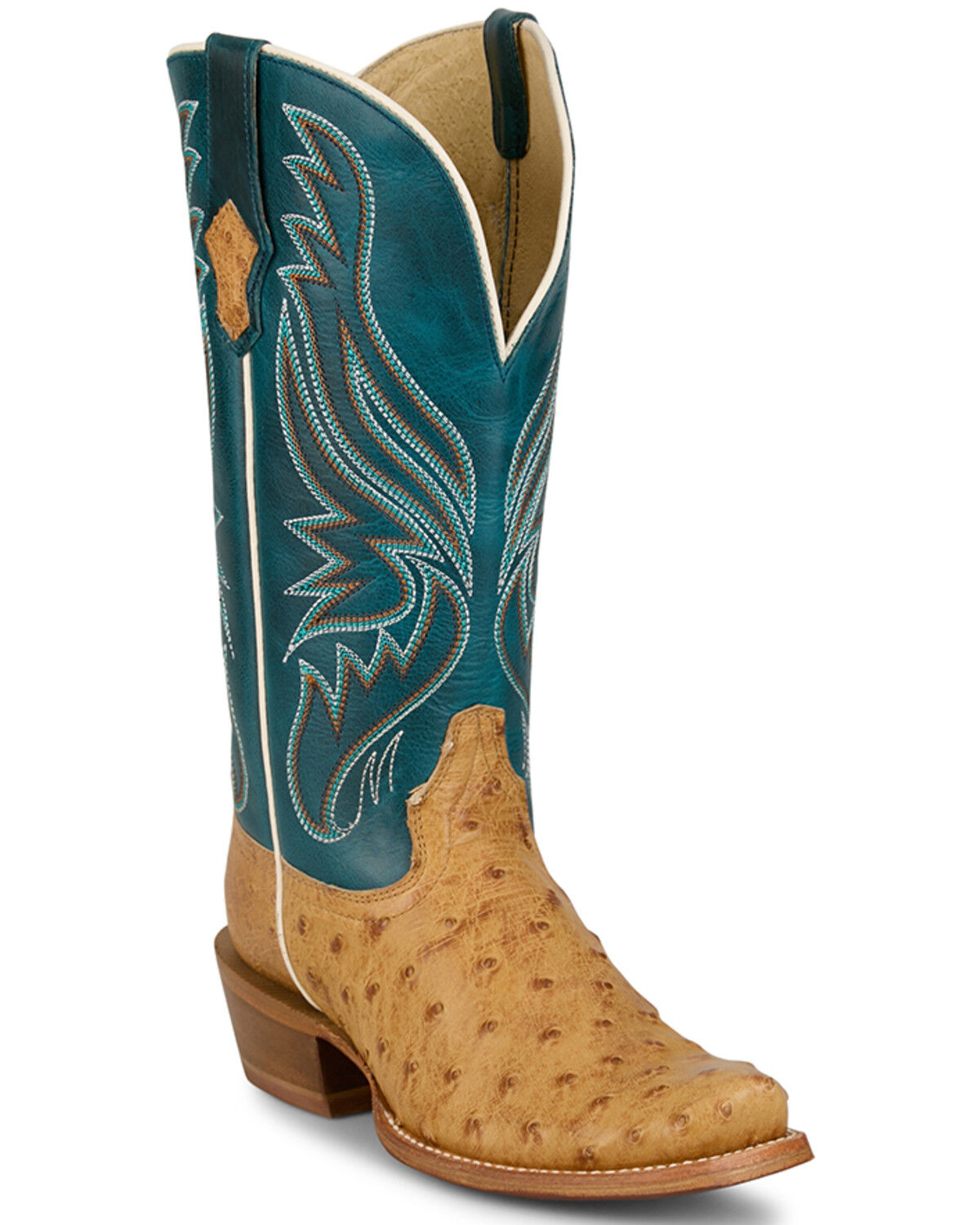 Tony Lama Women's Zaire Exotic Full Quill Ostrich Western Boots - Square Toe, Tan, hi-res