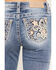Image #2 - Miss Me Women's Medium Wash Mid Rise Fleur de Lis Pocket Bootcut Stretch Denim Jeans, Medium Wash, hi-res