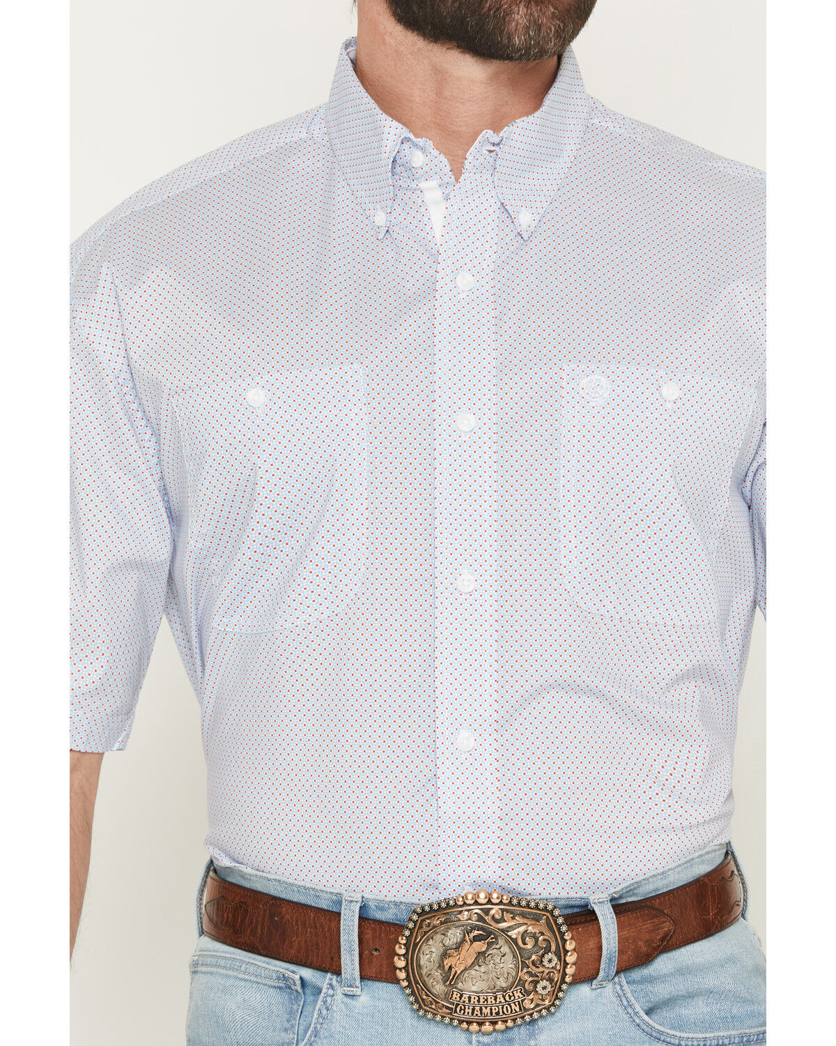 Image #3 - George Strait by Wrangler Men's Geo Print Short Sleeve Button-Down Stretch Western Shirt, Blue, hi-res