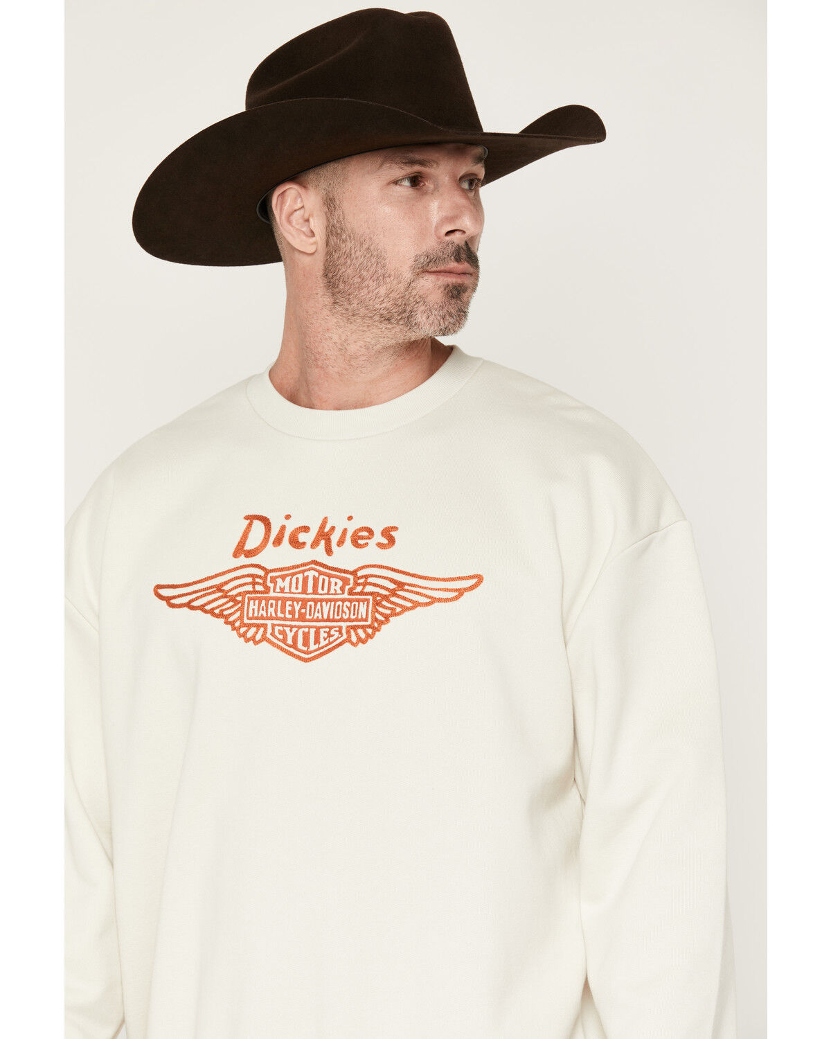 Image #2 - Dickies X Harley Davidson Men's Embroidered Logo Crewneck, Cream, hi-res