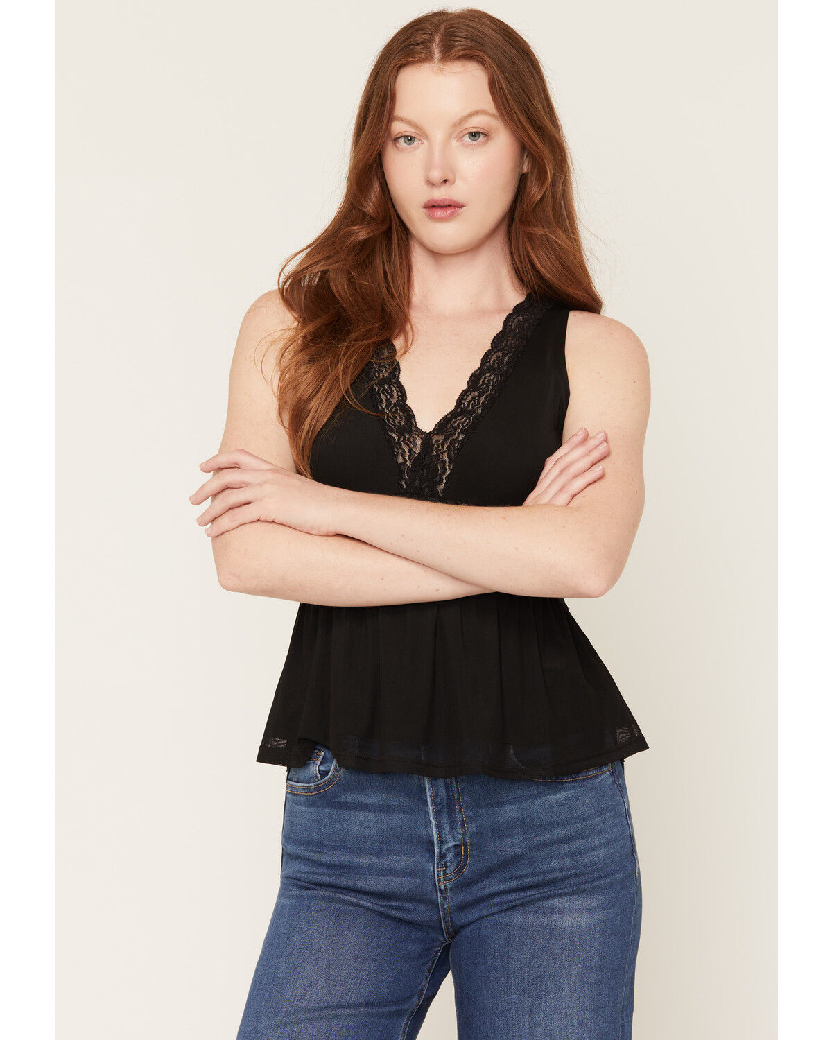 Wild Moss Women's Lace Tank, Black, hi-res