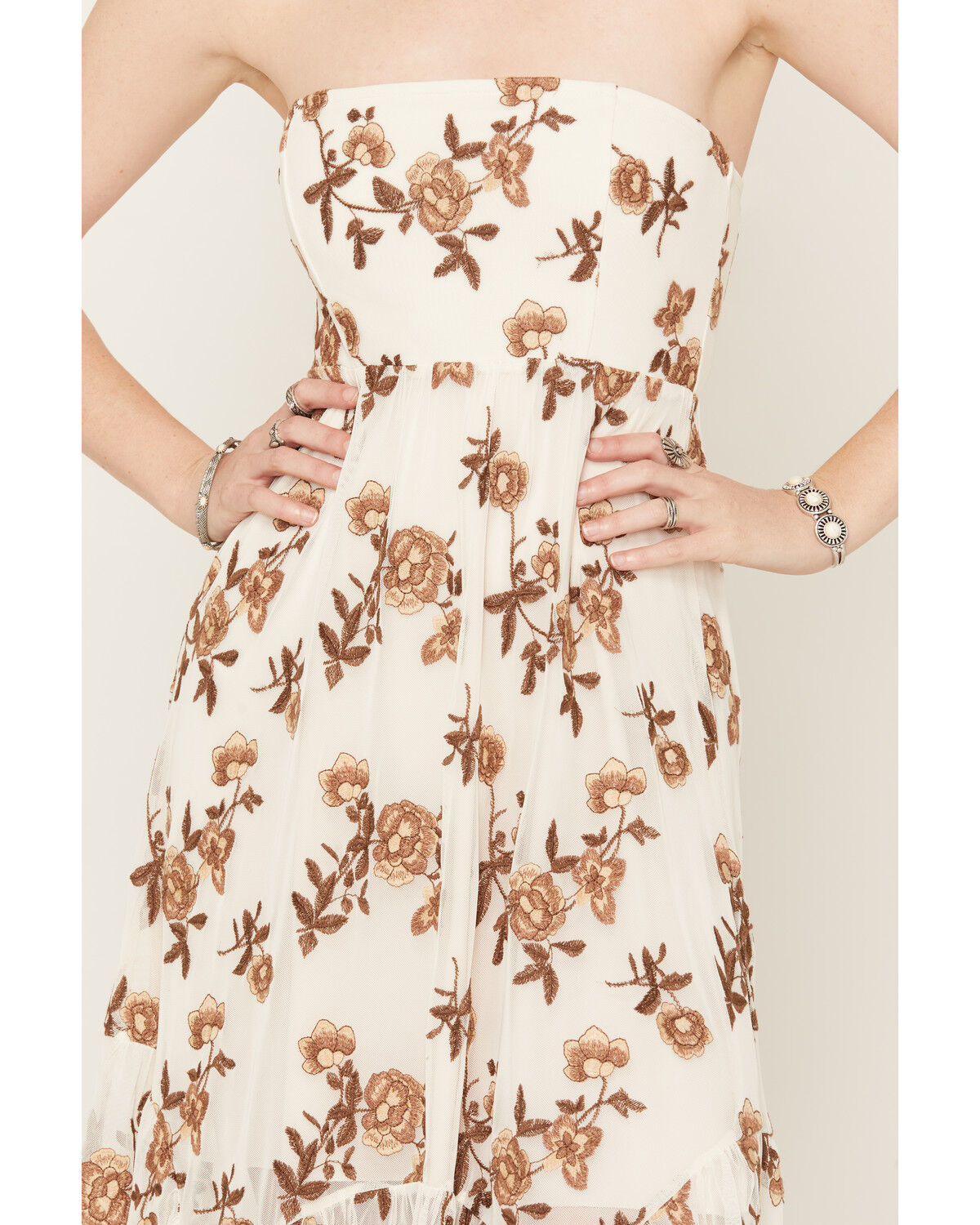 Image #3 - Originality Women's Floral Embroidered Mesh Midi Dress, Ivory, hi-res
