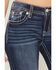 Image #4 - Miss Me Women's Dark Wash Mid Rise Steerhead Pocket 32" Bootcut Stretch Denim Jeans, Dark Wash, hi-res