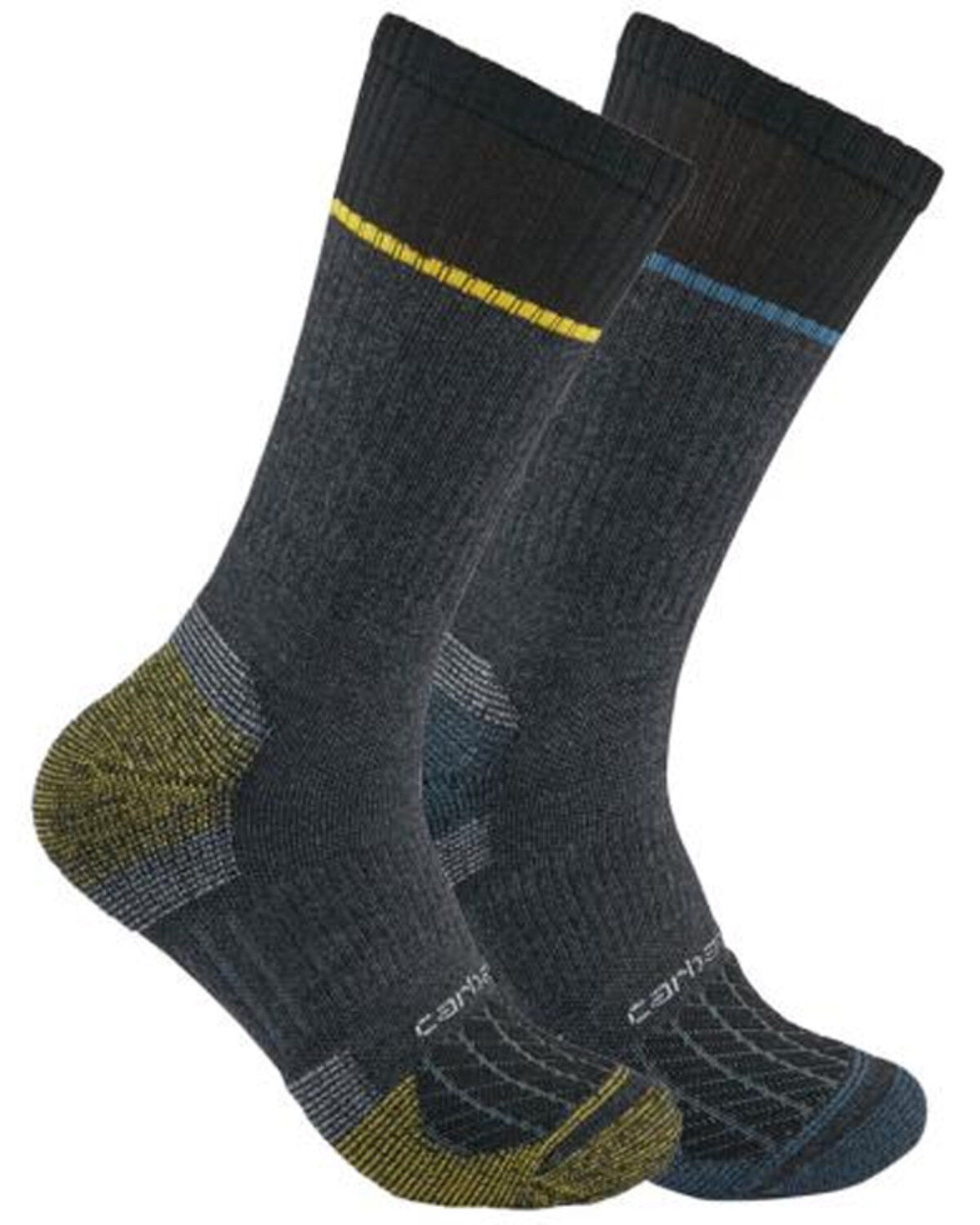 Image #1 - Carhartt Men's Force Midweight Steel Toe Crew Sock - 2-Pack, Black, hi-res