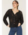 Image #1 - Wild Moss Women's Solid Lace Long Sleeve Button-Down Peasant Top, Black, hi-res