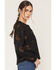 Image #2 - Wild Moss Women's Solid Lace Long Sleeve Button-Down Peasant Top, Black, hi-res