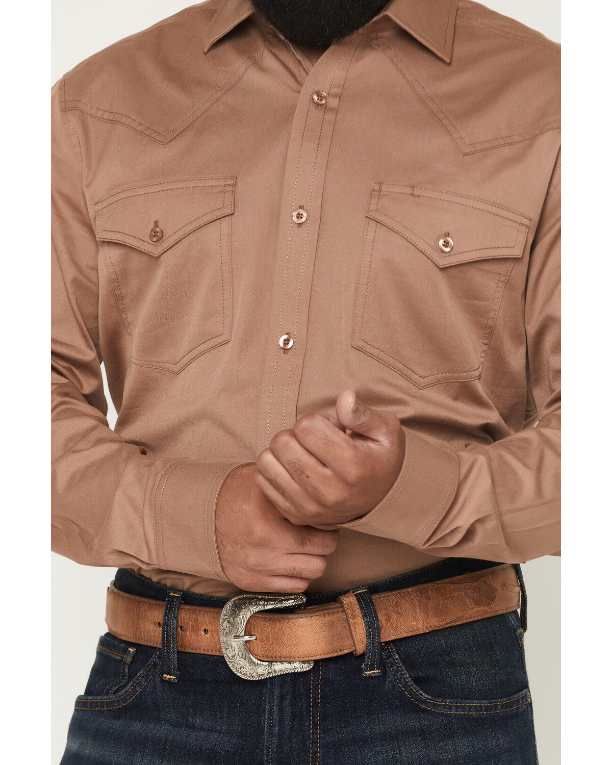 Image #3 - Cody James Black 1978&reg; Men's Lawman Solid Long Sleeve Button-Down Western Shirt, Lt Brown, hi-res