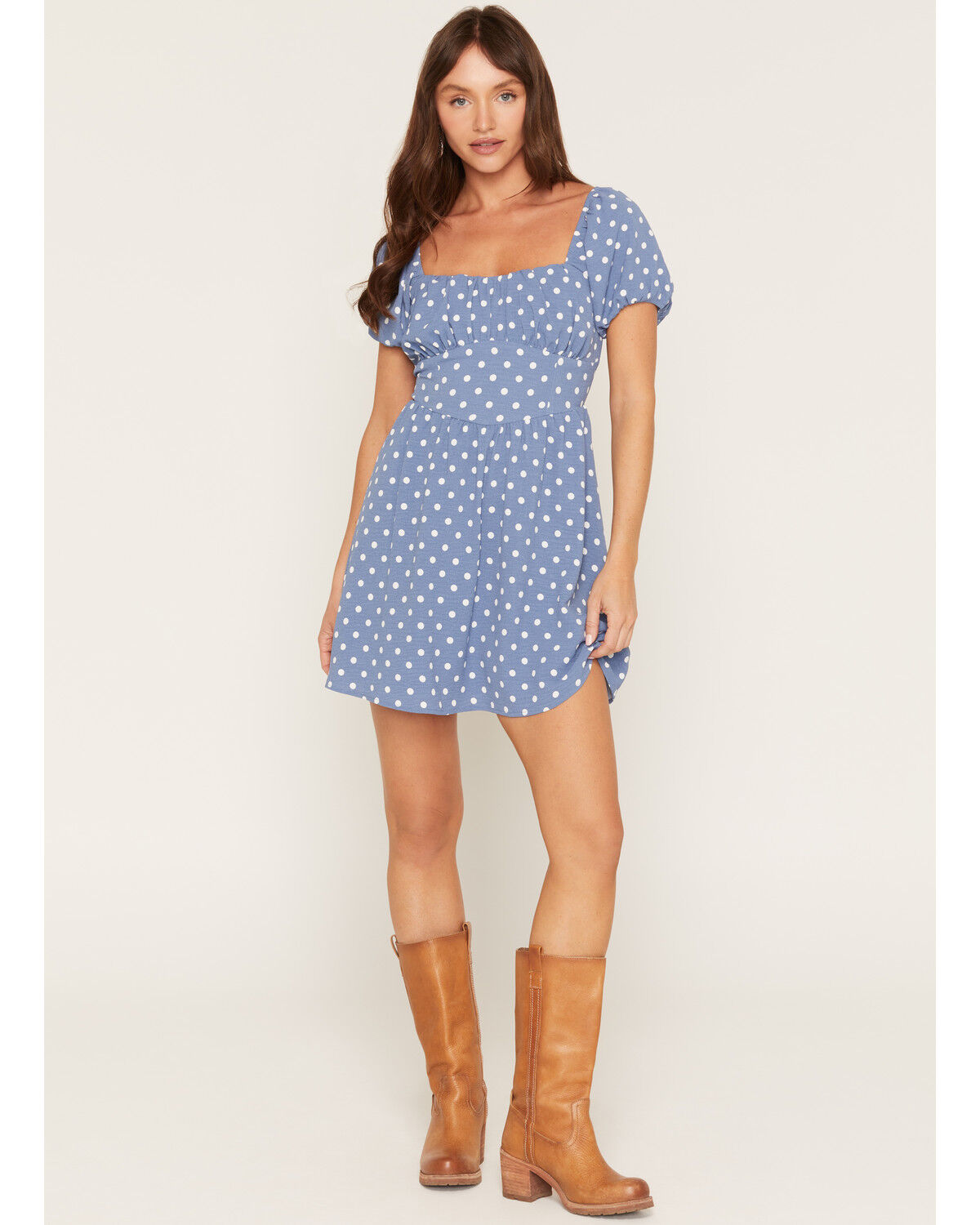 Originality Women's Boot Barn Exclusive Polka Dot Tie Back Mini Dress, Blue, hi-res