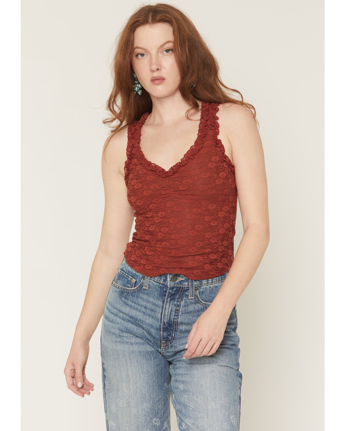 Image #1 - Originality Women's Solid Lace Tank Top, Rust Copper, hi-res