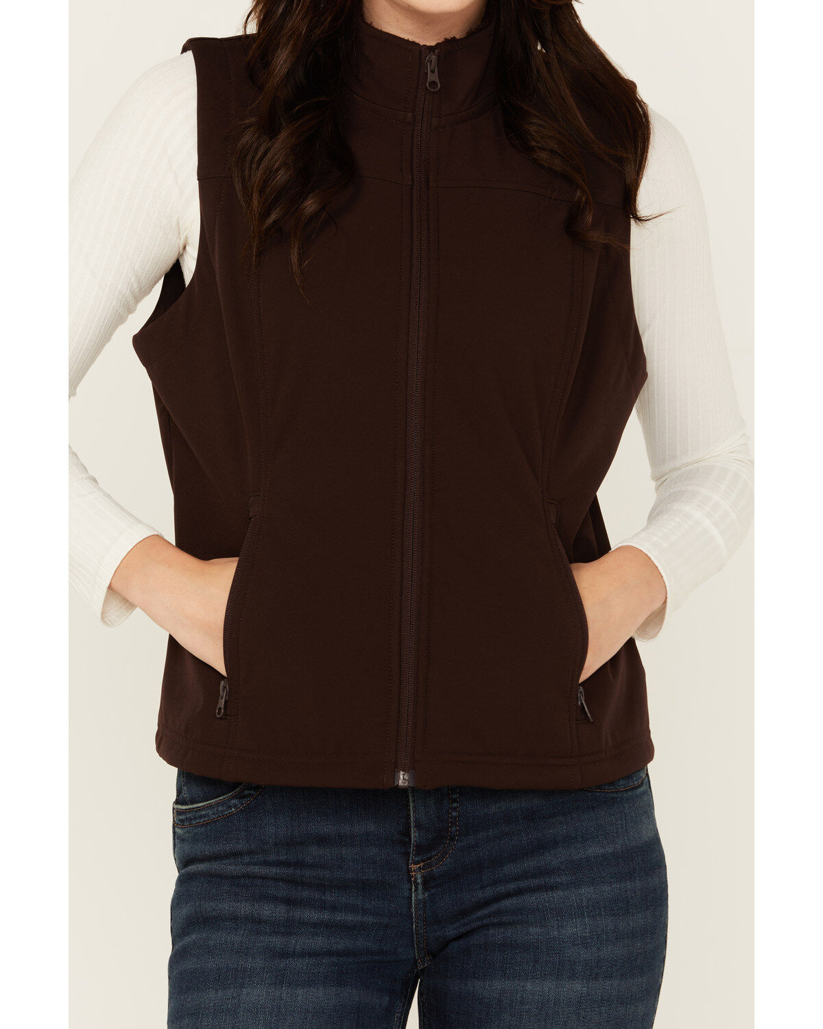 Image #3 - Shyanne Women's Solid Softshell Vest, Chocolate, hi-res