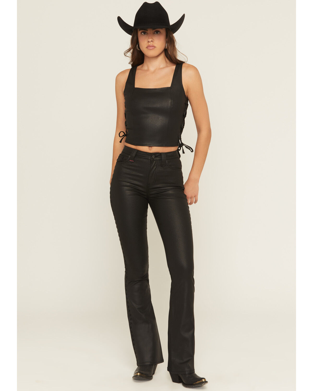 Image #1 - Idyllwind Women's Legend High Rise Coated Bootcut Lace-Up Detail Super Stretch Jeans, Black, hi-res