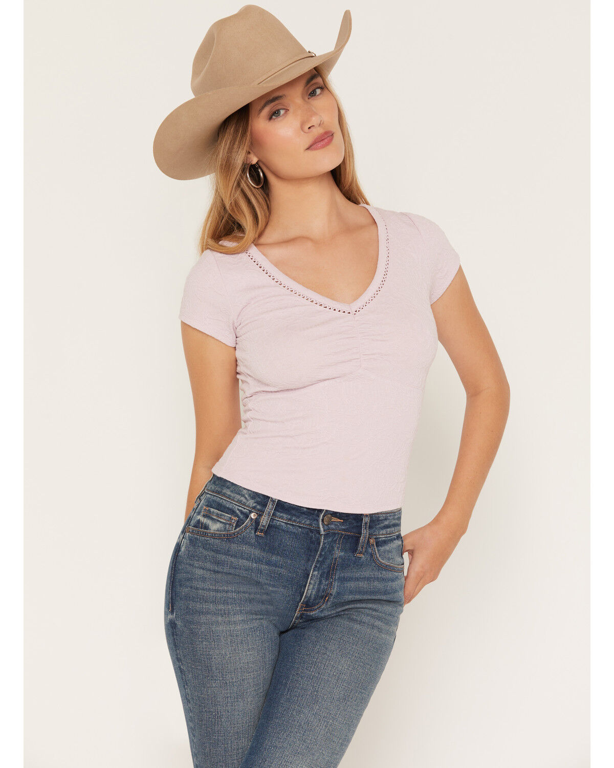 Image #1 - Shyanne Women's Floral Jacquard Short Sleeve Shirt, Violet, hi-res