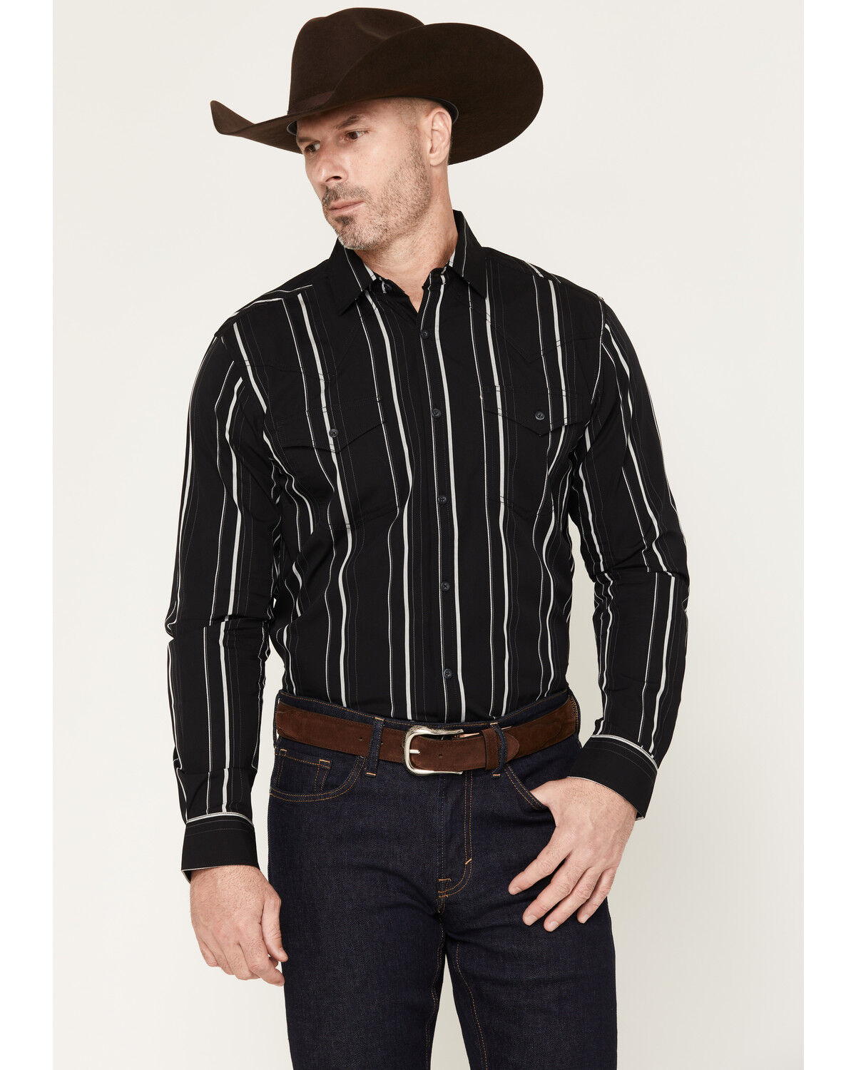 Cody James Black 1978&reg; Men's Elm Striped Long Sleeve Button-Down Western Shirt, Black, hi-res