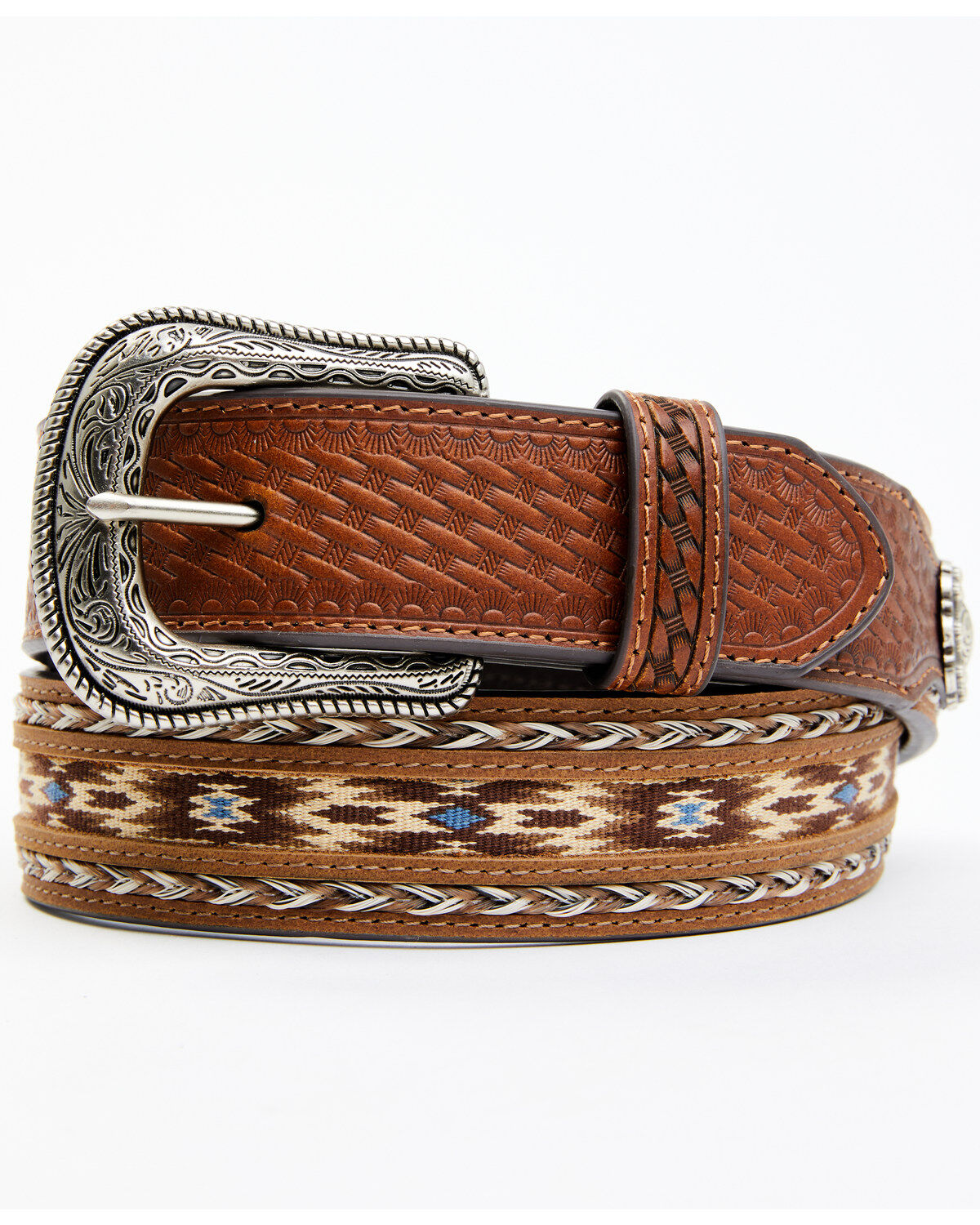 Image #1 - Cody James Men's Southwestern Concho Ribbon Inlay Belt, Lt Brown, hi-res