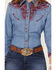 Image #3 - Scully Women's Floral Tooled Embroidered Long Sleeve Pearl Snap Western Shirt, Red, hi-res