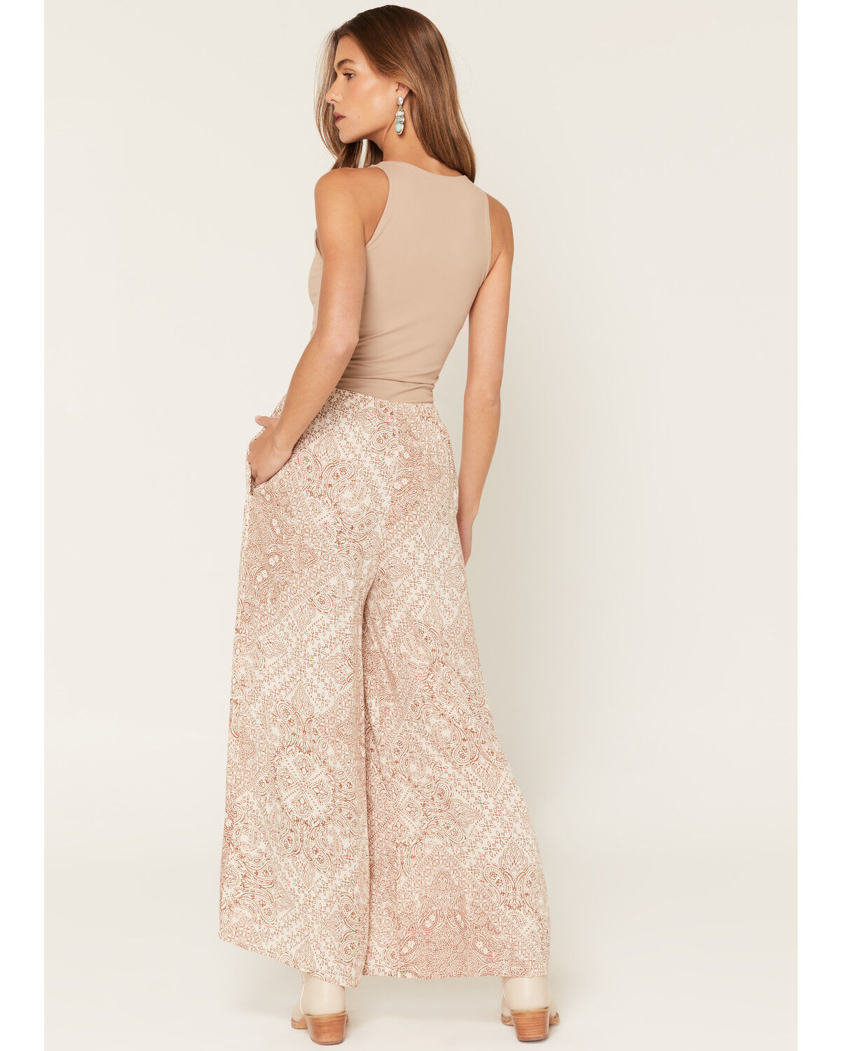 Image #3 - Angie Women's Geo Print Wide Leg Pants, Tan, hi-res