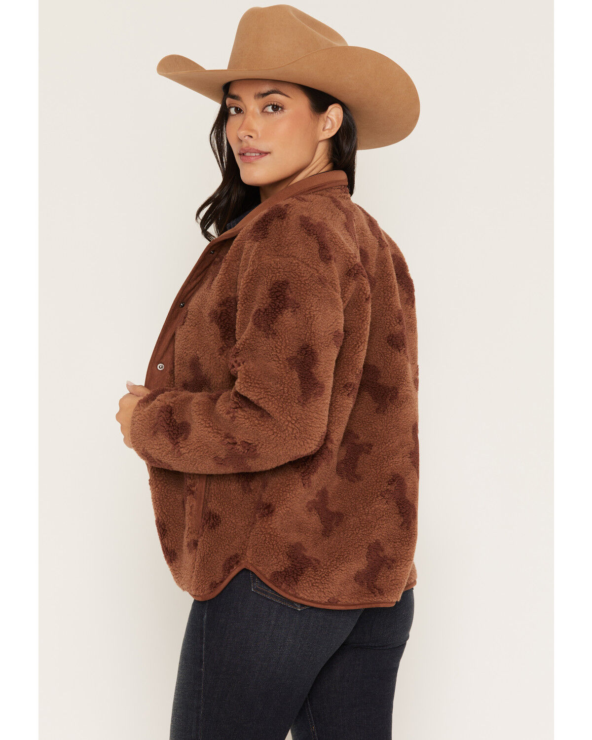 Image #4 - Shyanne Women's Carla Horse Print Sherpa Snap Jacket, Brown, hi-res