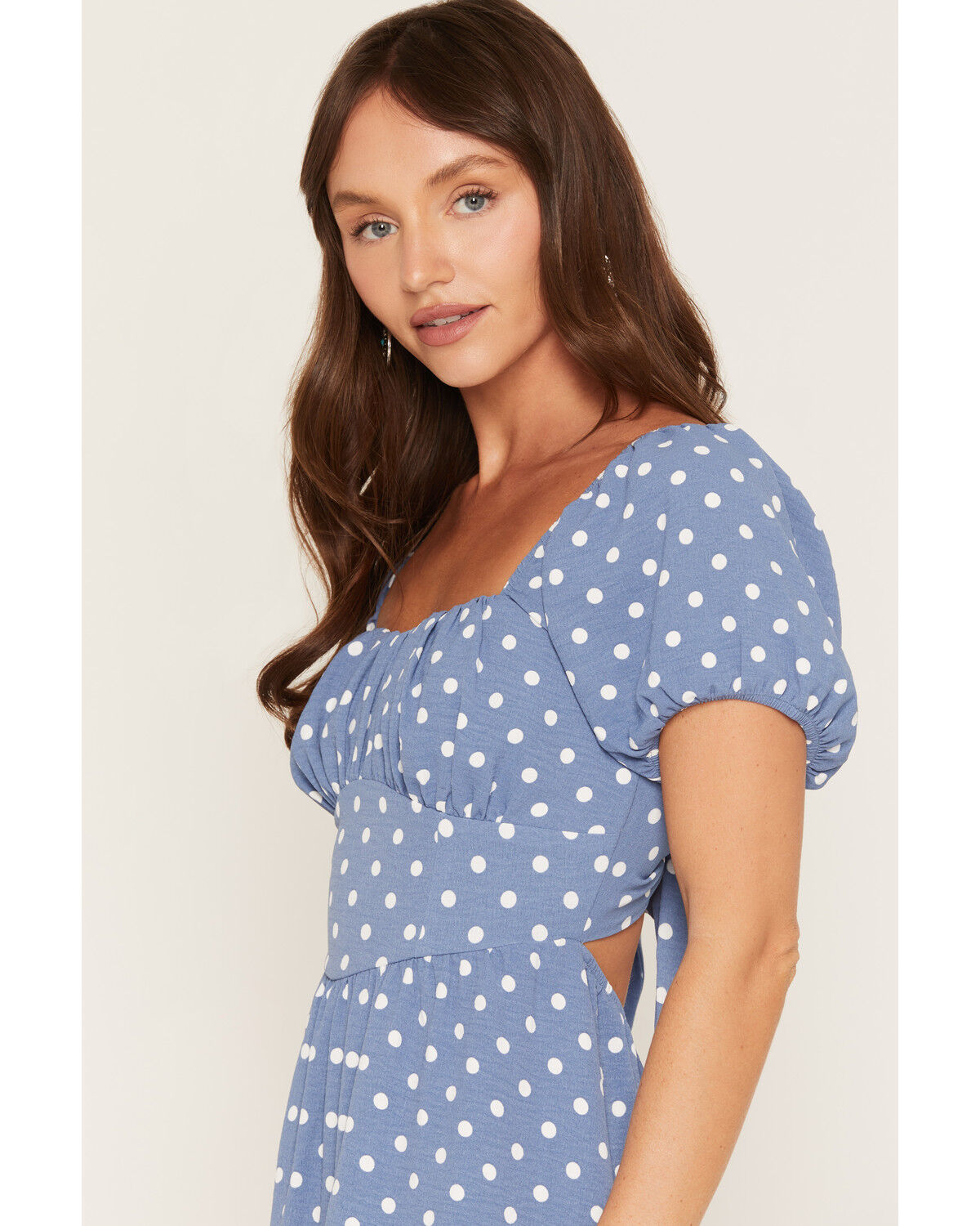 Image #2 - Originality Women's Boot Barn Exclusive Polka Dot Tie Back Mini Dress, Blue, hi-res