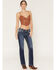 Image #3 - Miss Me Women's Dark Wash Mid Rise Steerhead Pocket 32" Bootcut Stretch Denim Jeans, Dark Wash, hi-res