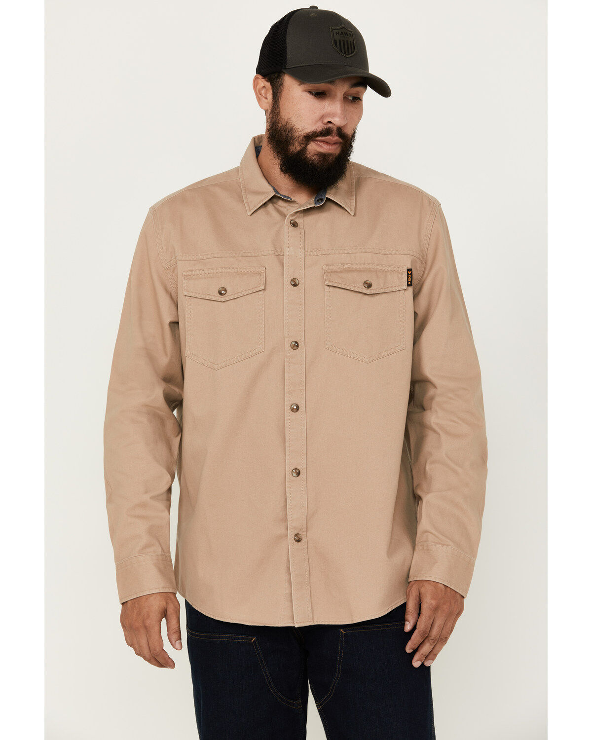 Hawx Men's All Out Woven Solid Long Sleeve Snap Work Shirt - Tall, Khaki, hi-res