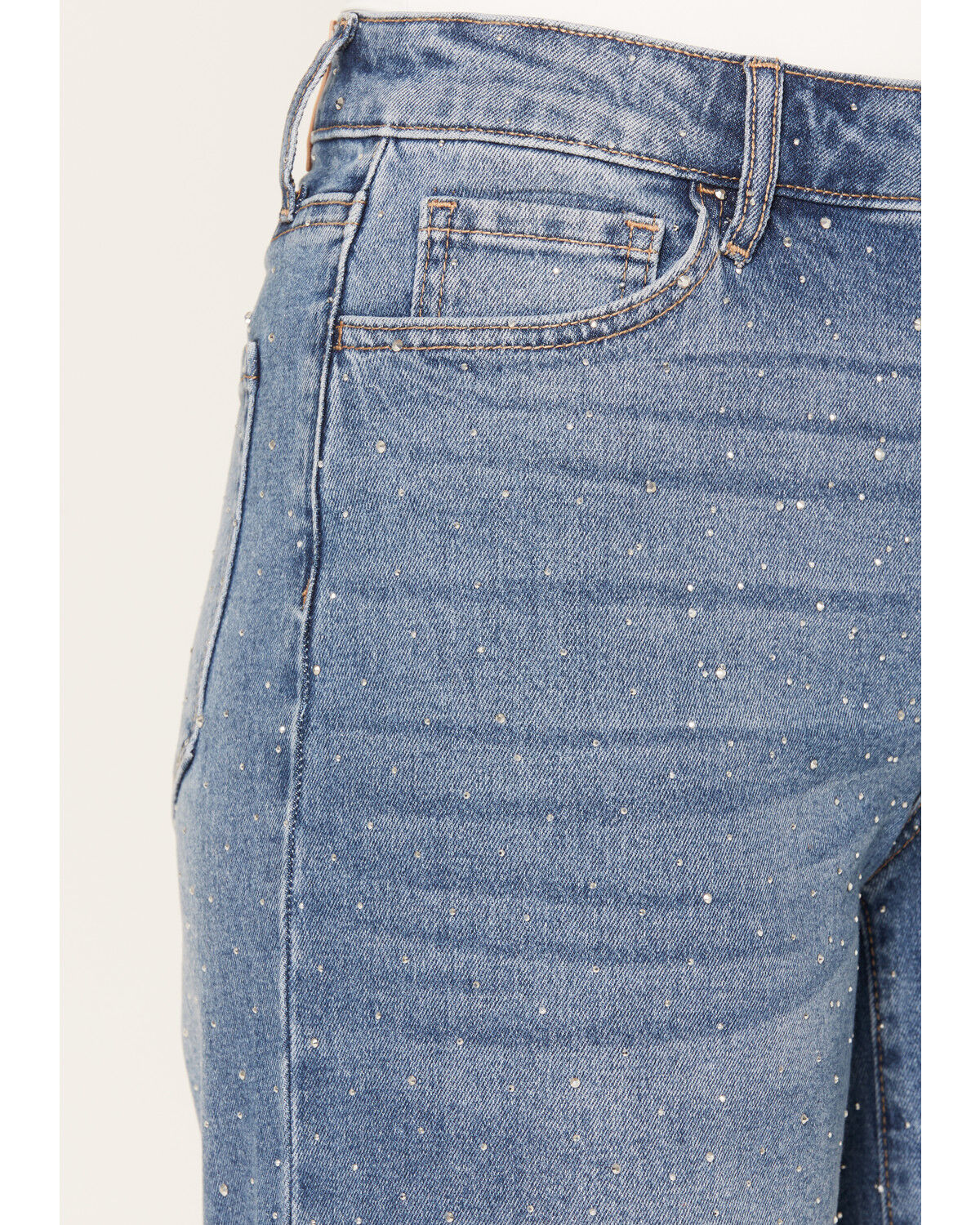 Image #2 - Cello Women's Medium Wash High Rise Embellished Wide Leg Stretch Denim Jeans, Medium Wash, hi-res