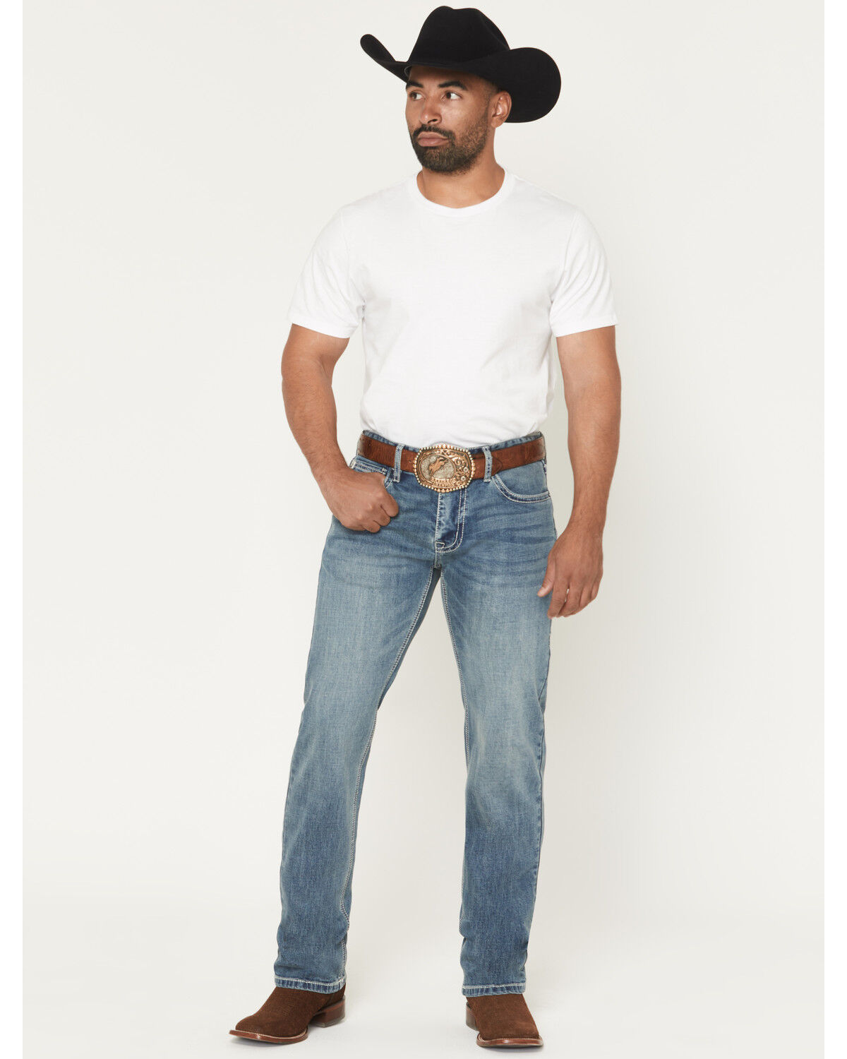 Hooey Men's Medium Wash Slim Straight Stretch Denim Jeans, Medium Wash, hi-res