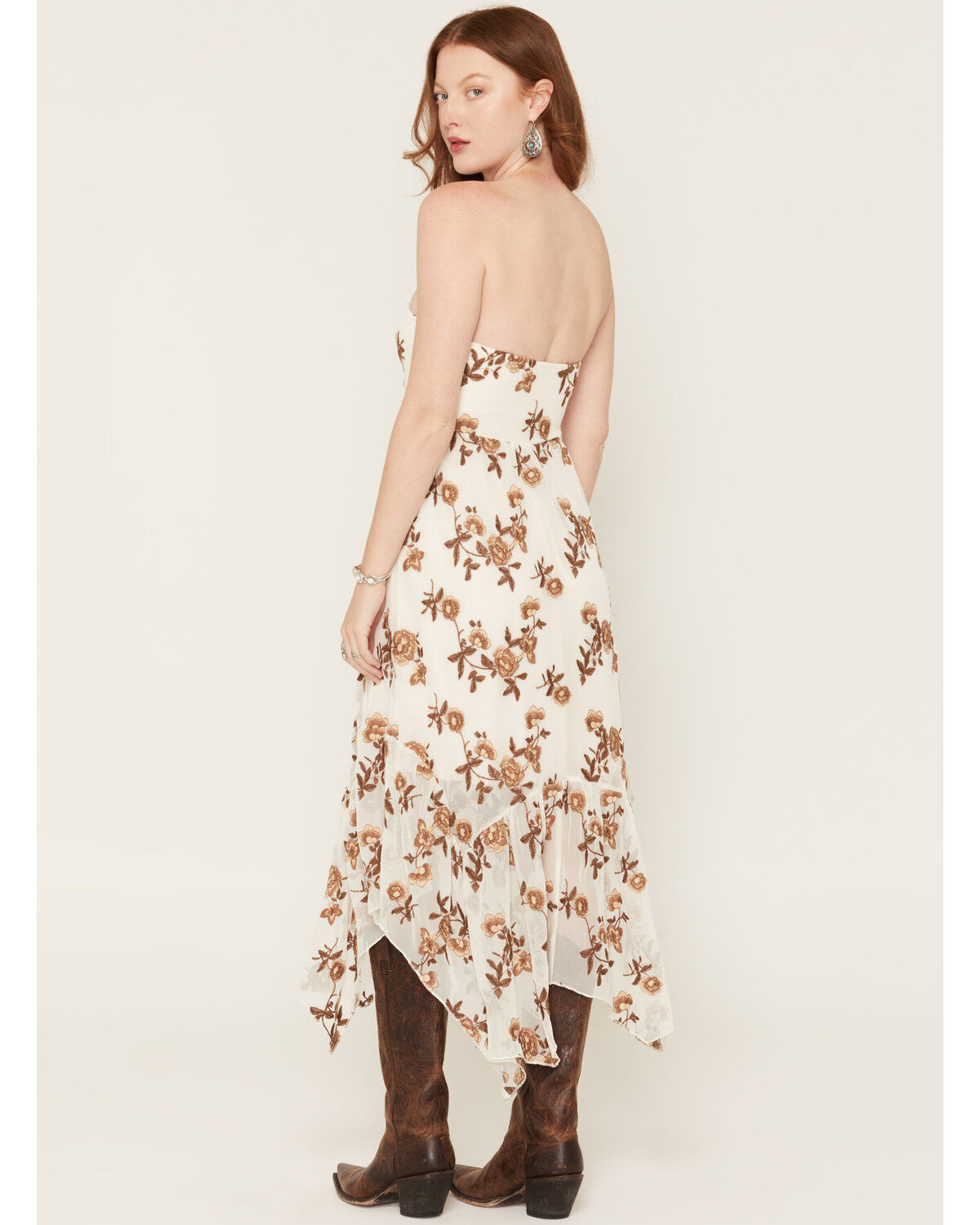 Image #4 - Originality Women's Floral Embroidered Mesh Midi Dress, Ivory, hi-res