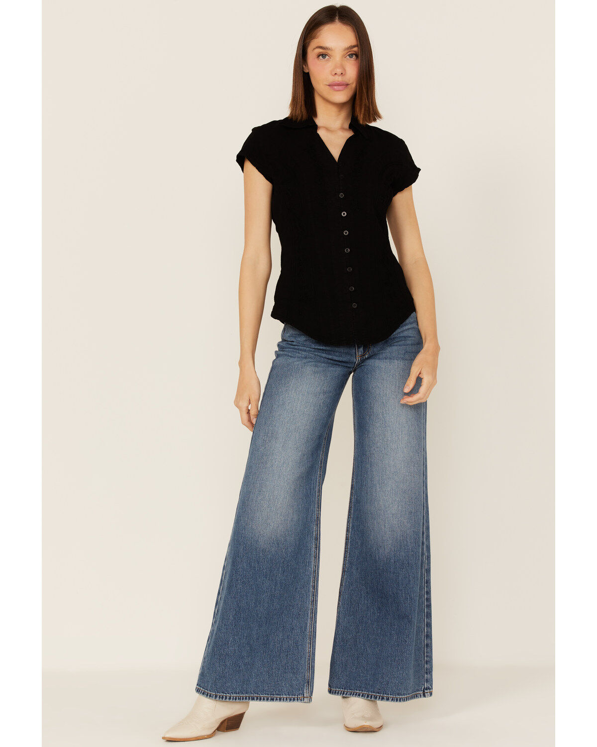 Image #3 - Scully Women's Cap Sleeve Cantina Shirt, Black, hi-res