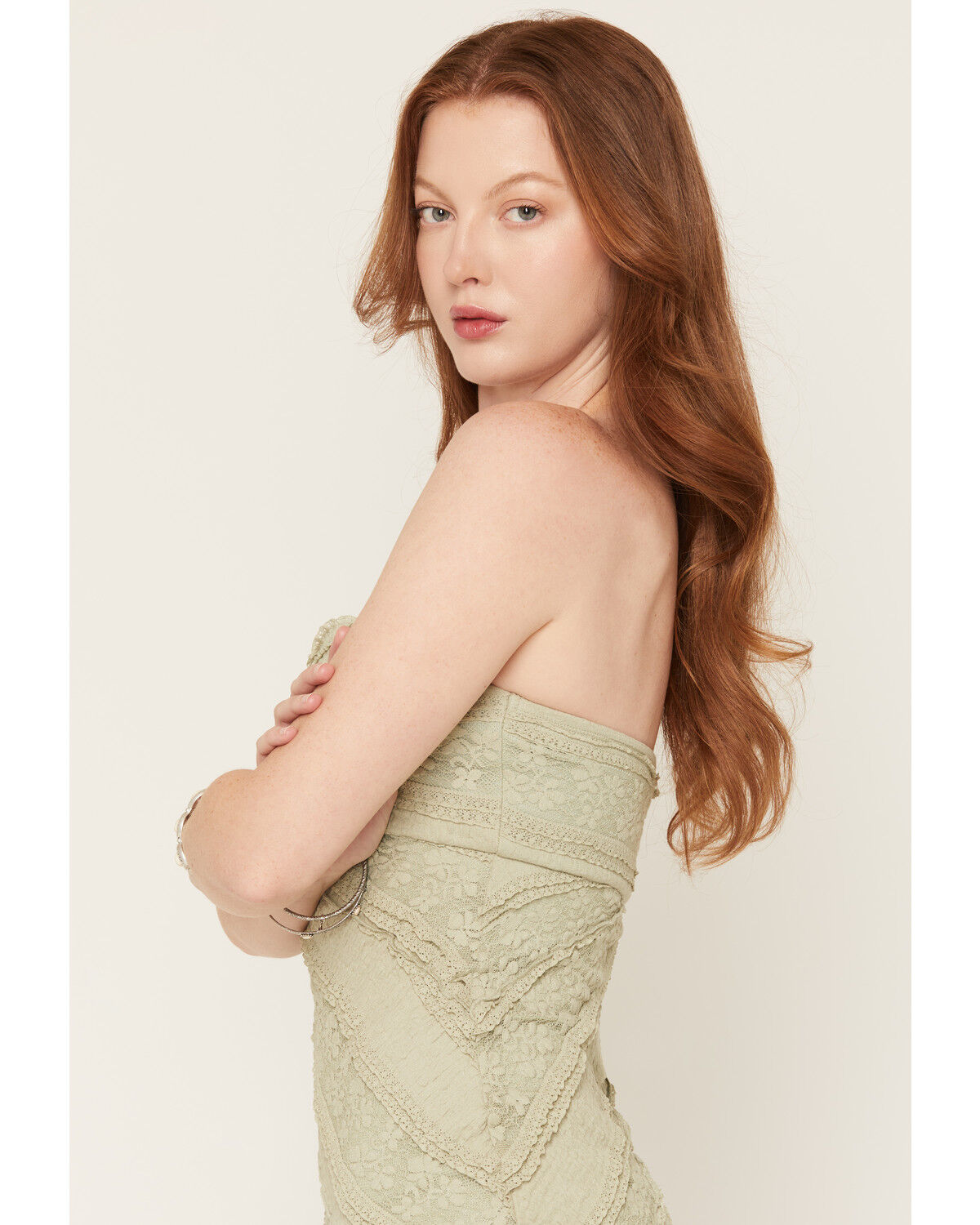 Image #2 - Cleo + Wolf Women's Lace Strapless Tube Mini Dress, Sage, hi-res