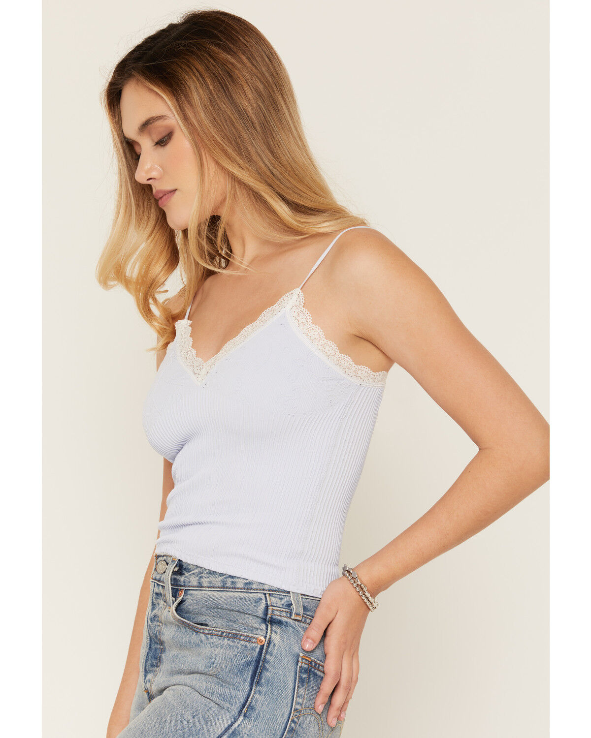 Image #2 - By Together Women's Lace Trim Sleeveless Tank Top, Blue, hi-res