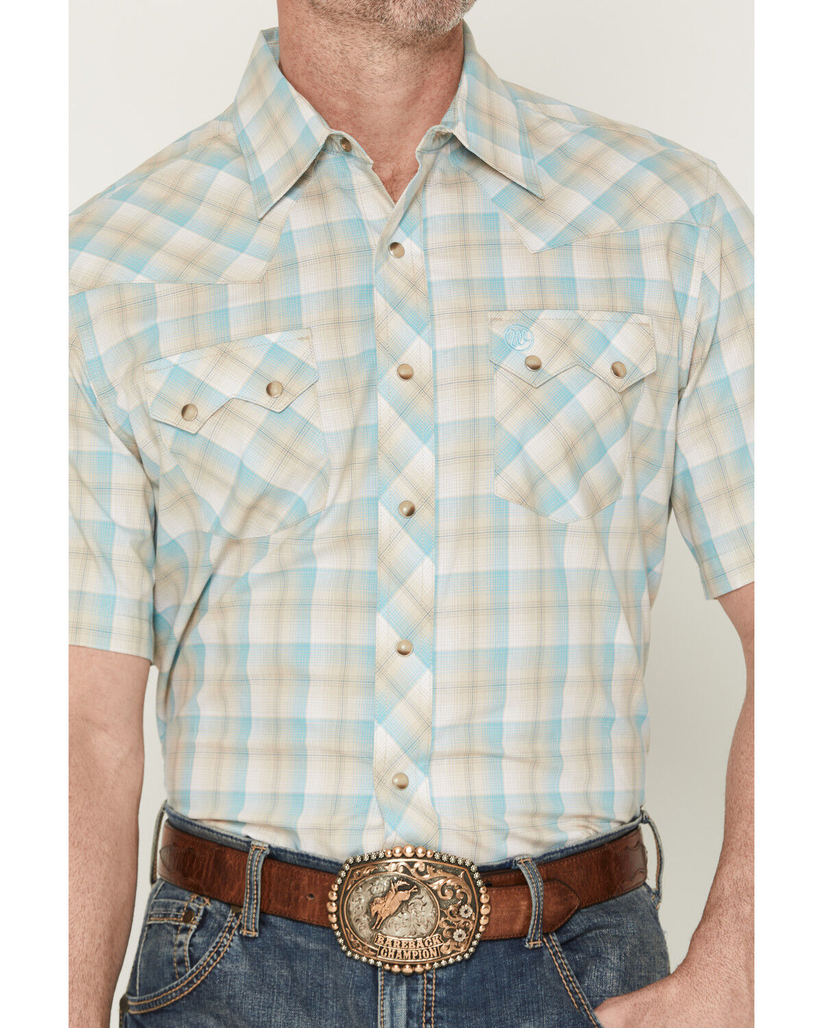 Image #3 - Wrangler Retro Men's Plaid Print Short Sleeve Snap Western Shirt, Tan, hi-res