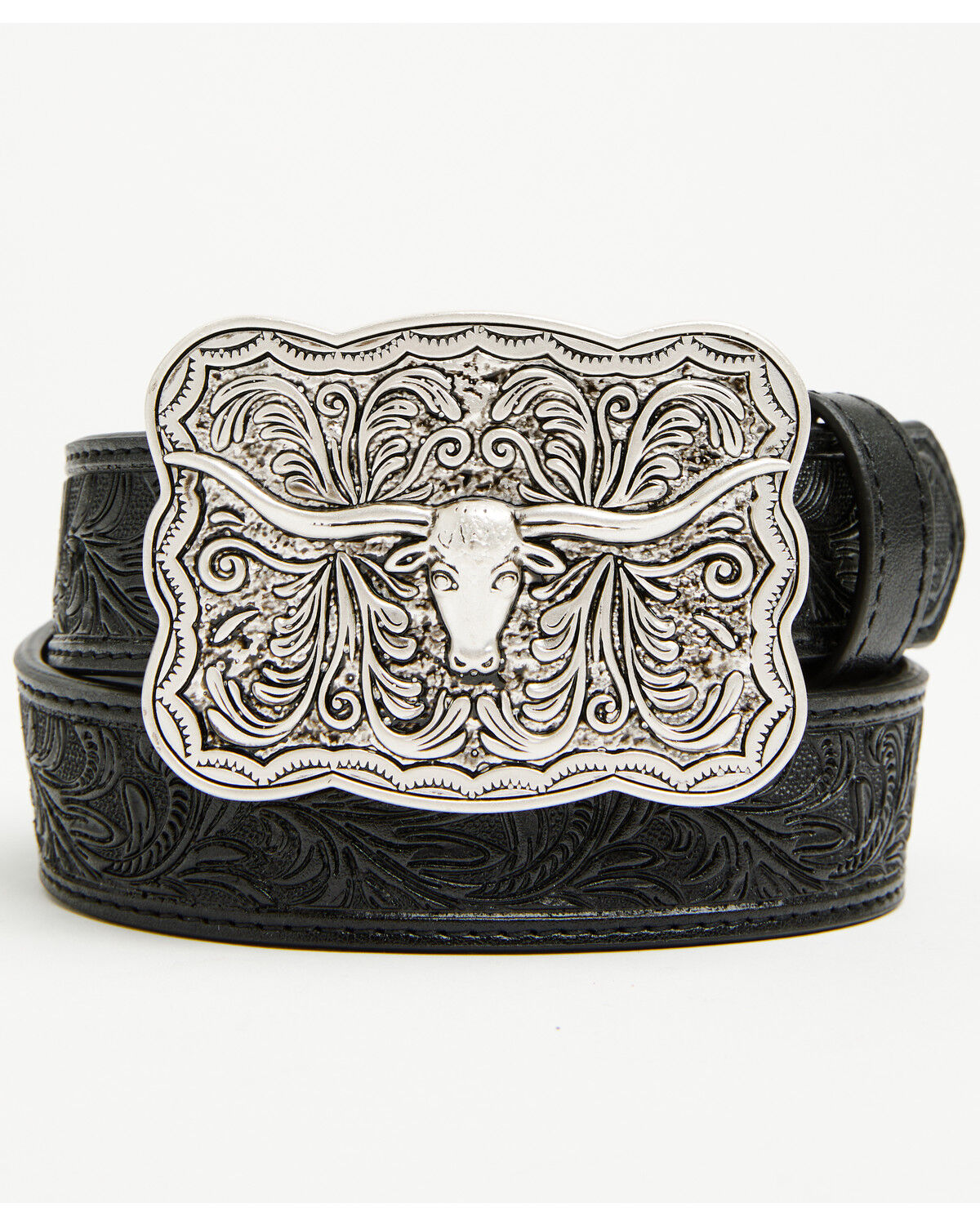 Image #1 - Cody James Boys' Huck Tooled Buckle Belt, Black, hi-res