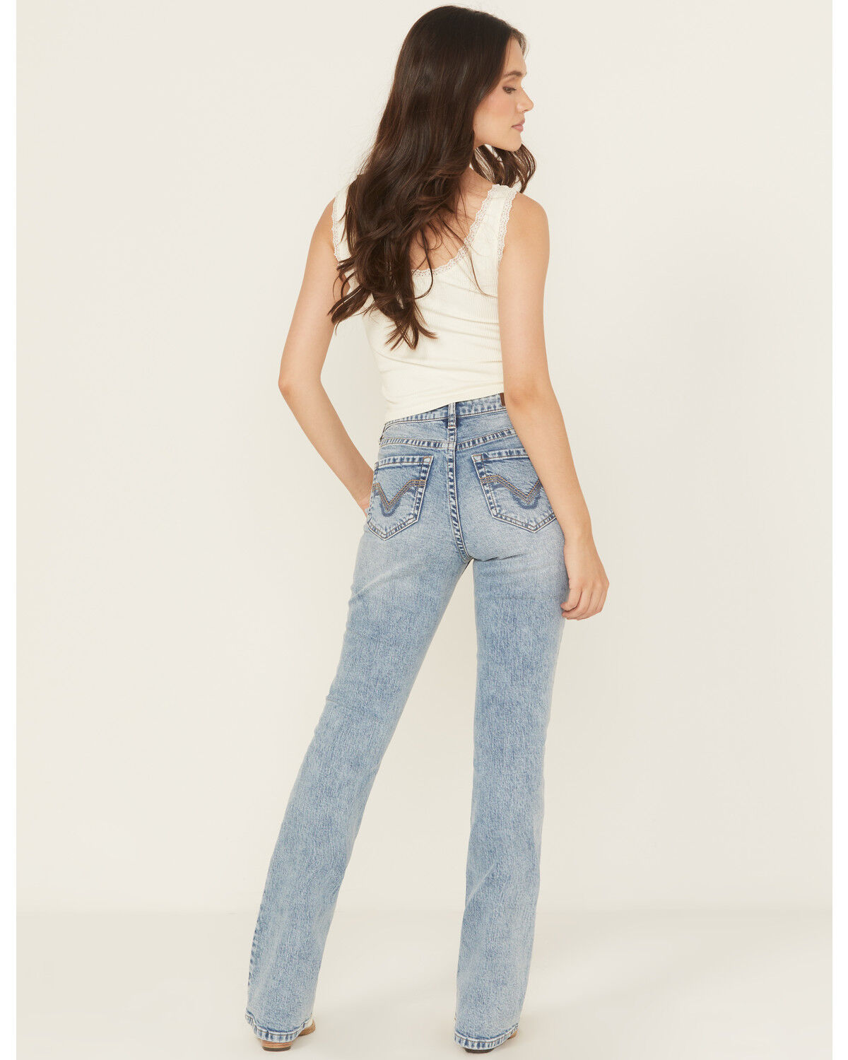 Rock & Roll Denim Women's Medium Wash Mid Rise Distressed Bootcut Stretch Denim Jeans, Medium Wash, hi-res