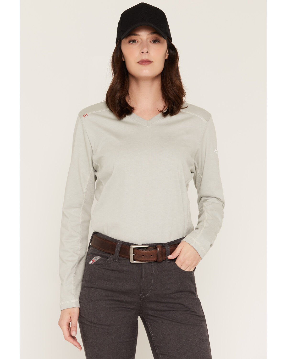 Ariat Women's FR AC Long Sleeve Work Top, Grey, hi-res