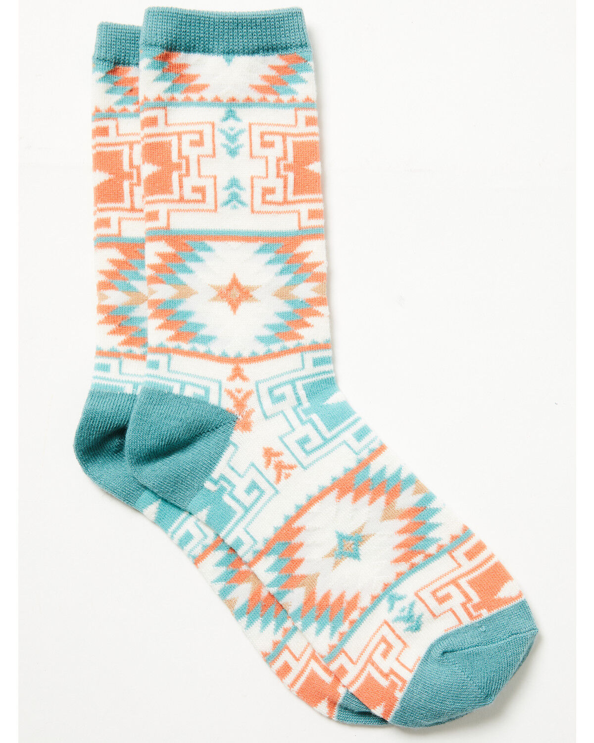 Boot Barn Women's Summer Southwestern Print Crew Socks, Turquoise, hi-res