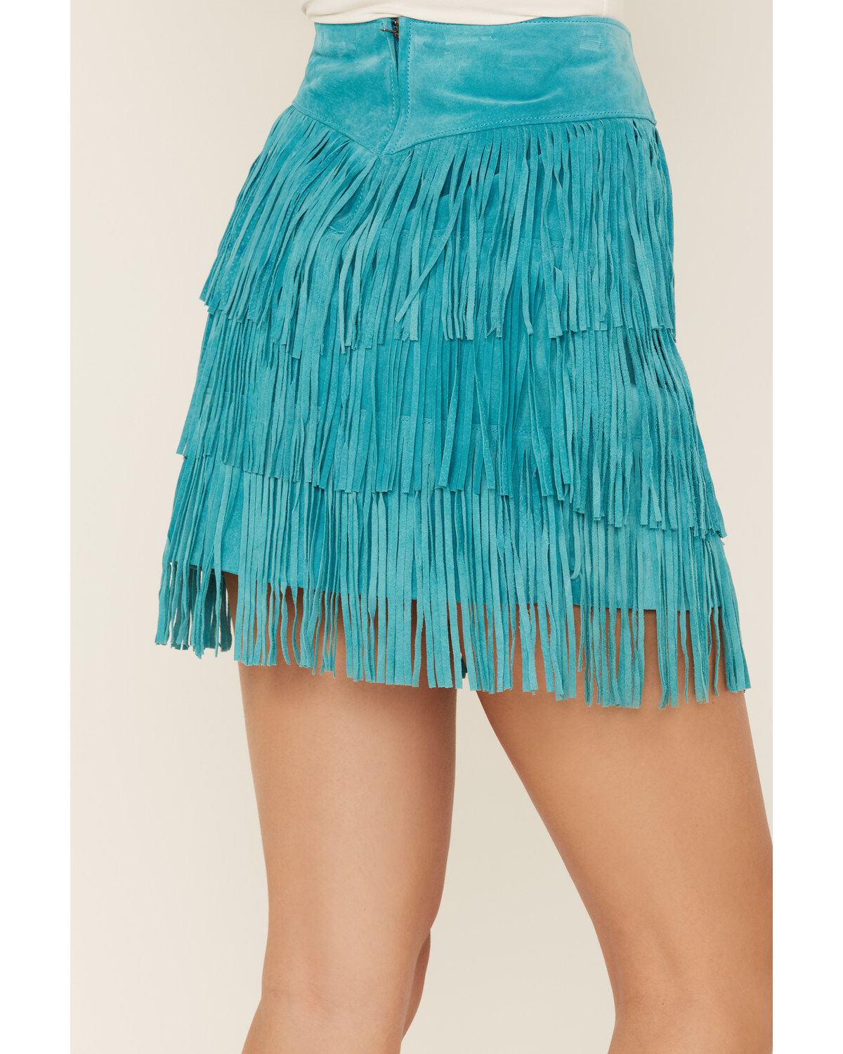 Image #4 - Scully Women's Fringe Tiered Suede Mini Skirt, Turquoise, hi-res