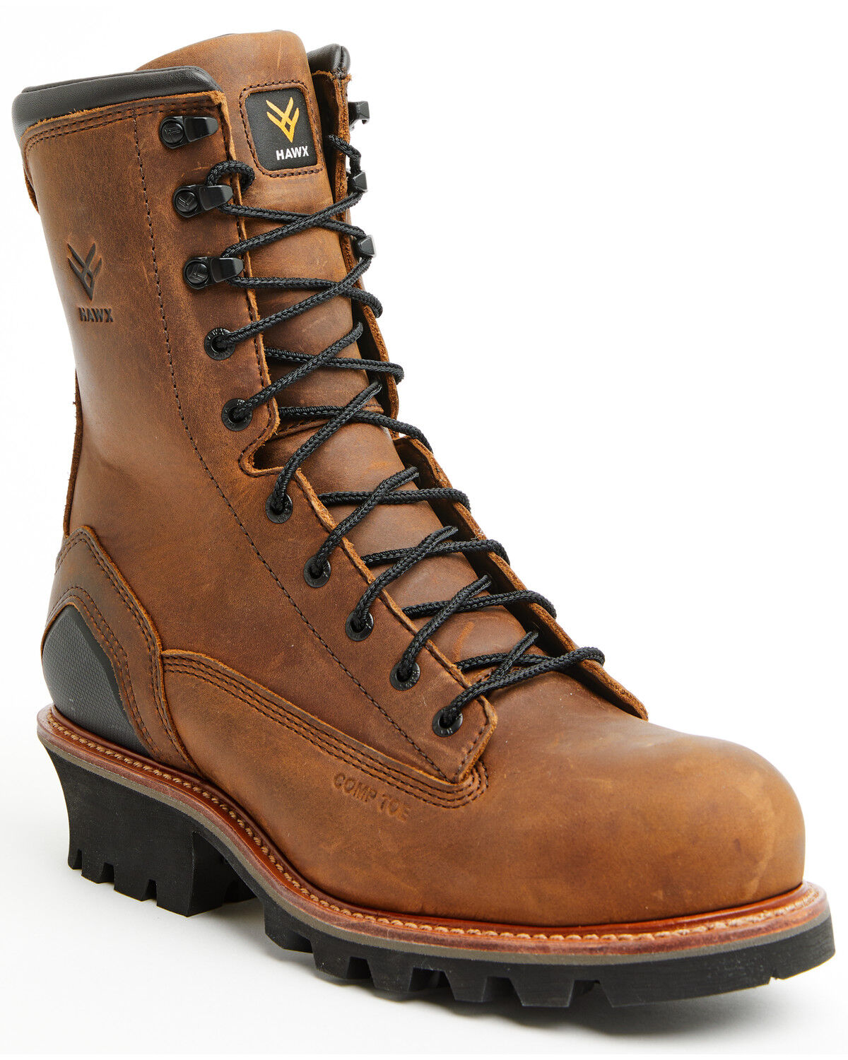 Image #1 - Hawx Men's 9" Lineman Logger Work Boots - Composite Toe, Medium Brown, hi-res