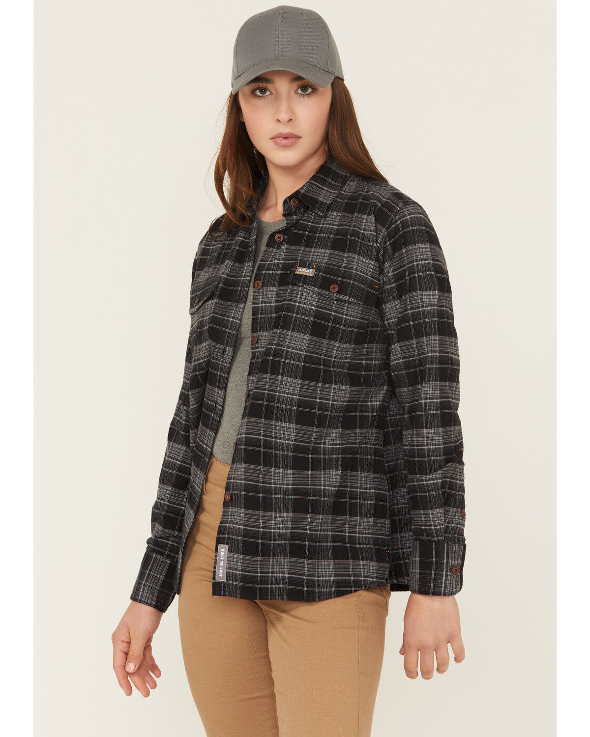Ariat Women's Rebar Flannel DuraStretch Long Sleeve Button-Down Work Shirt, Black, hi-res