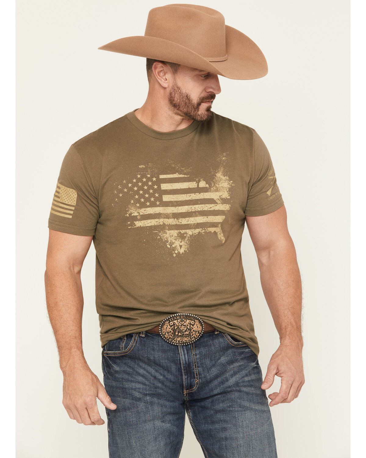 Grunt Style Men's American Acid Short Sleeve Graphic T-Shirt, Olive, hi-res