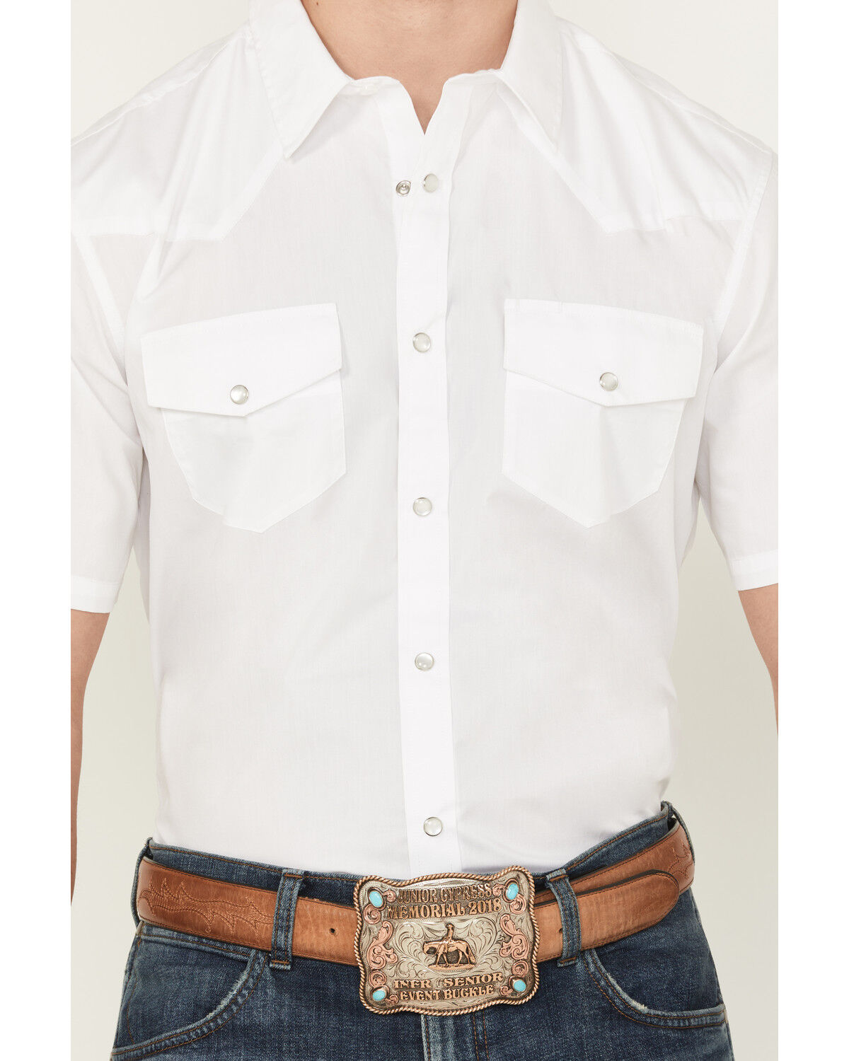 Image #3 - Gibson Men's Solid Short Sleeve Snap Western Shirt - Big, White, hi-res