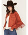 Image #1 - Shyanne Women's Sierra Faux Suede Trucker Jacket, Brick Red, hi-res