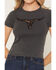 Image #3 - Youth In Revolt Women's Lace Steerhead Studded Short Sleeve Tee, Charcoal, hi-res