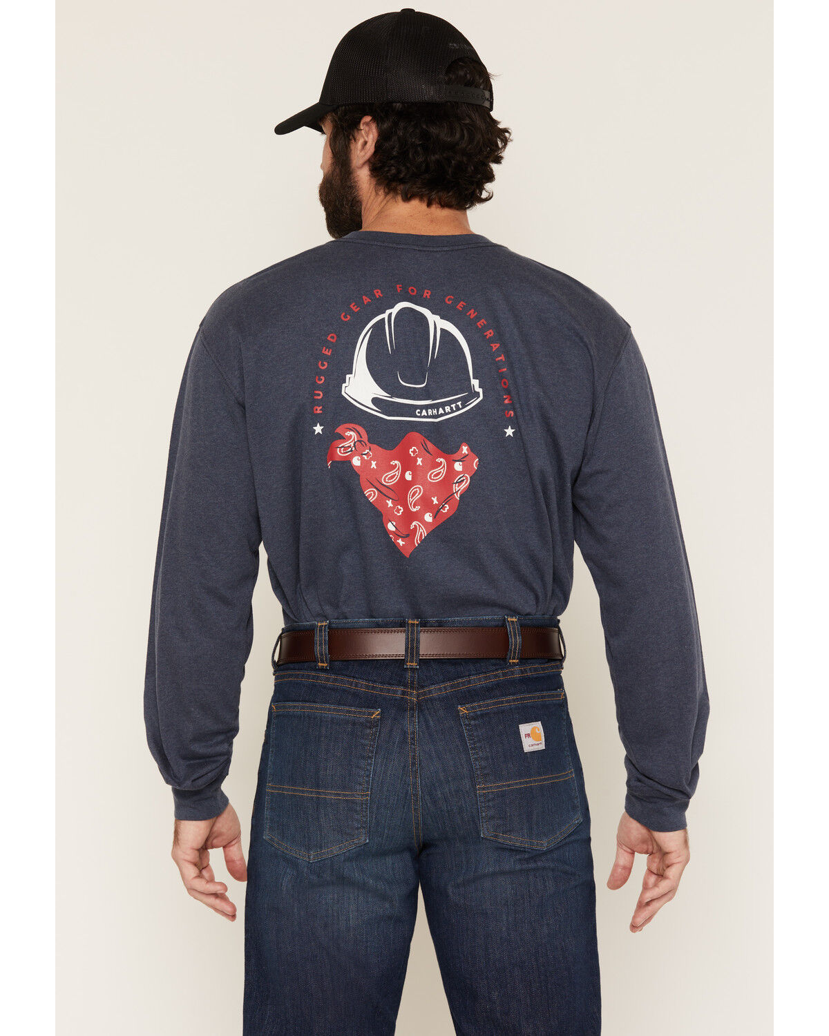Image #1 - Carhartt Men's FR Loose Fit Lightweight Bandana Print Long Sleeve Graphic T-Shirt, Dark Blue, hi-res