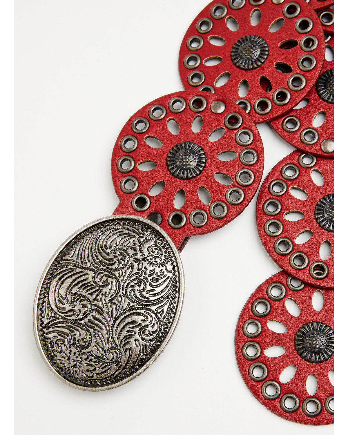 Image #2 - Shyanne Women's Round Concho Belt, Red, hi-res