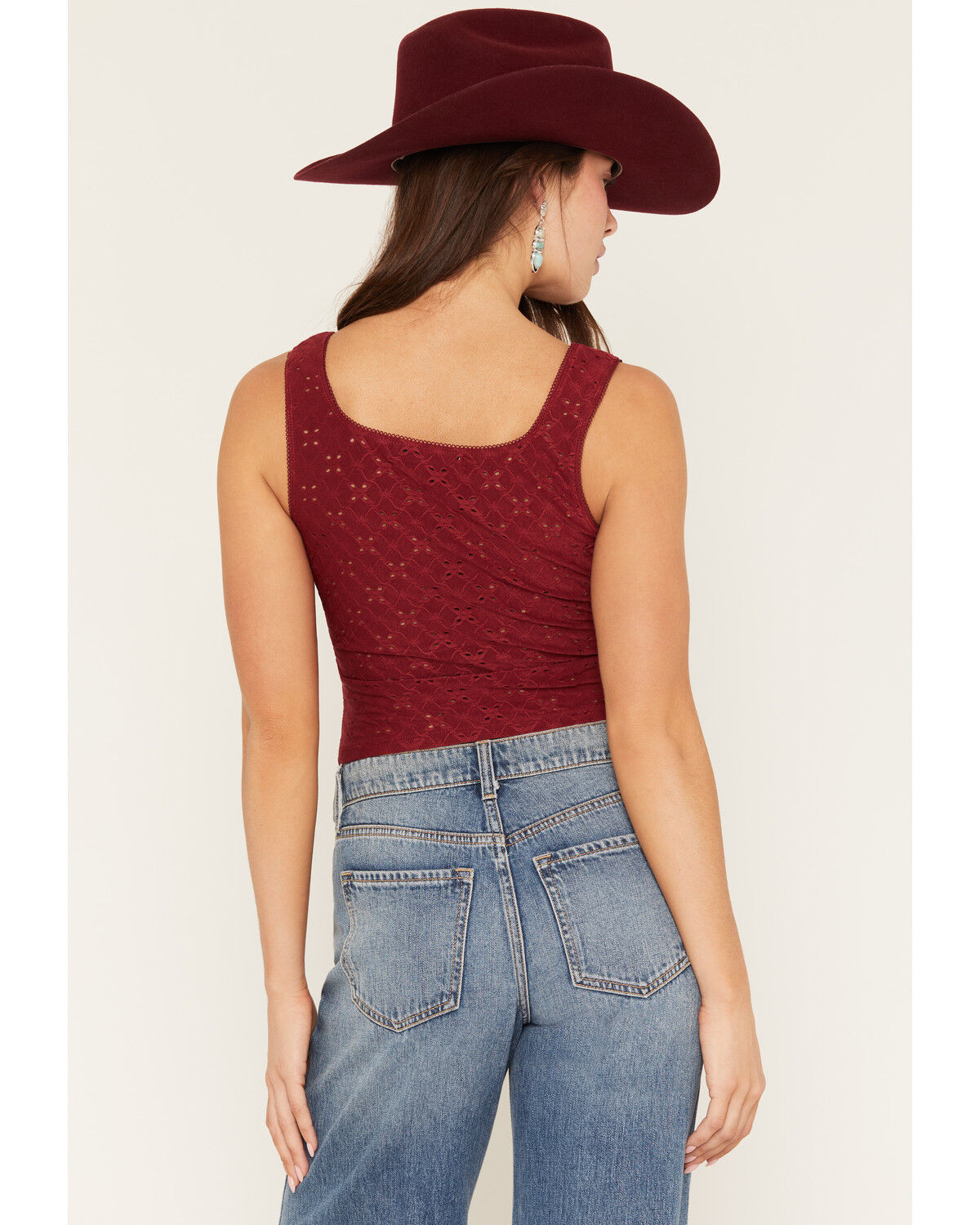 Image #4 - Ash & Violet Women's Solid Eyelet Sleeveless Tank Top, Red, hi-res