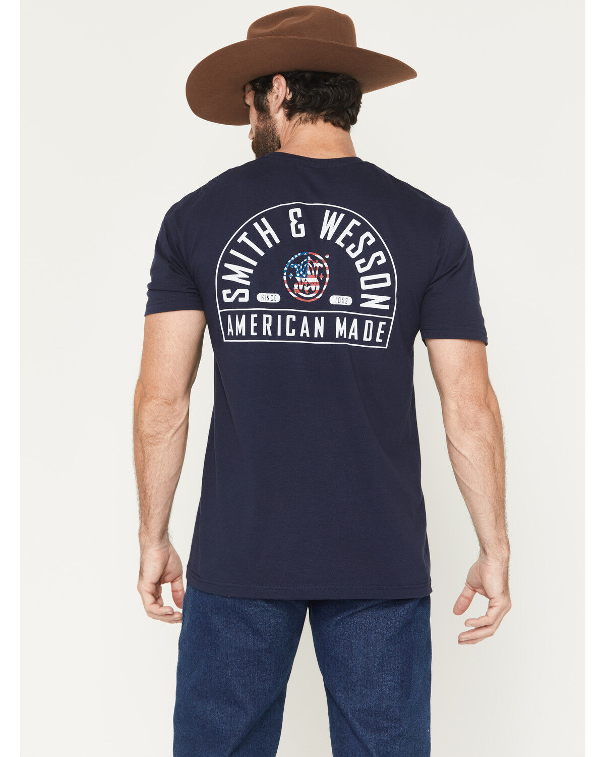 Smith & Wesson Men's Americana Flag Border Short Sleeve Graphic T-Shirt, Navy, hi-res