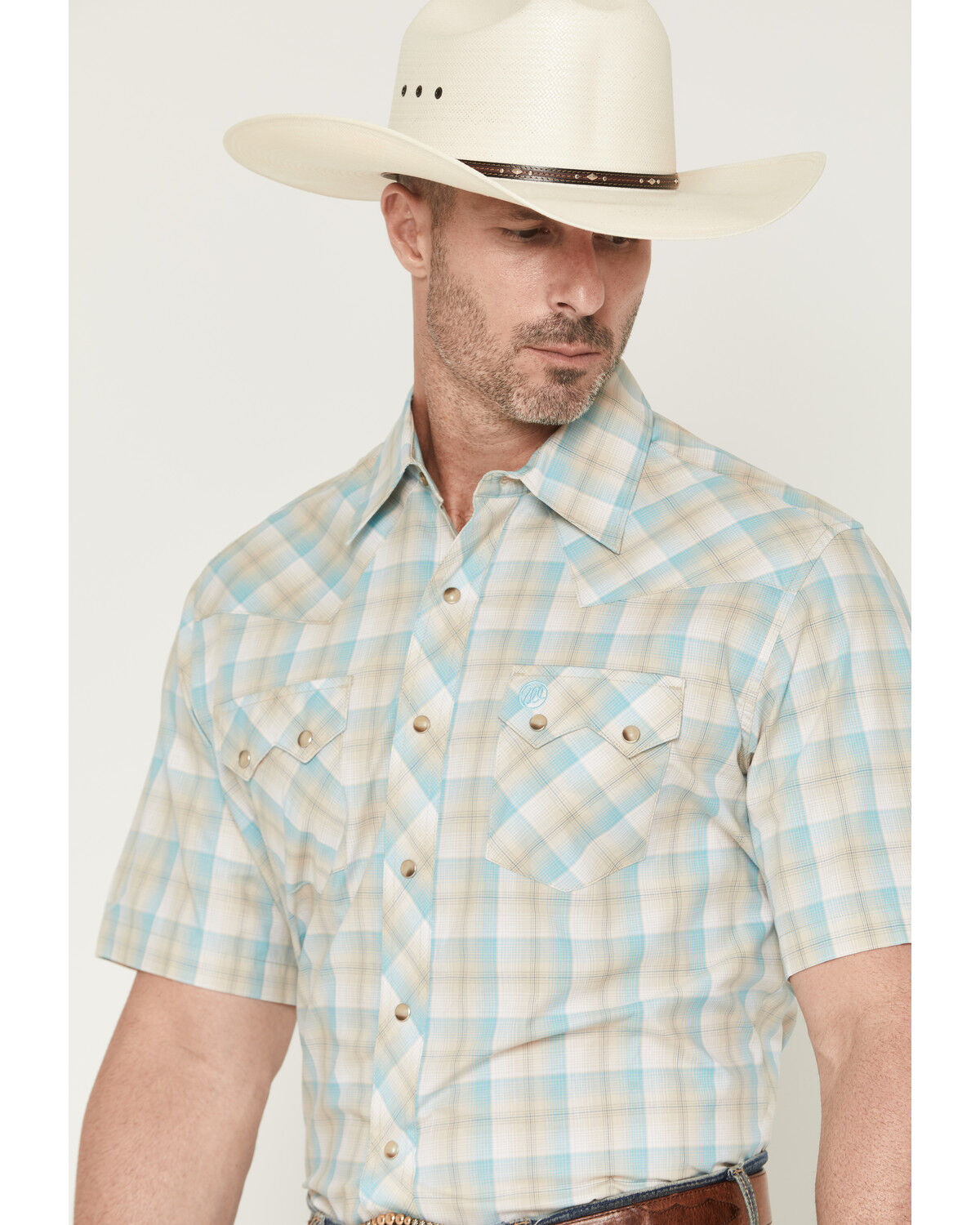 Image #2 - Wrangler Retro Men's Plaid Print Short Sleeve Snap Western Shirt, Tan, hi-res