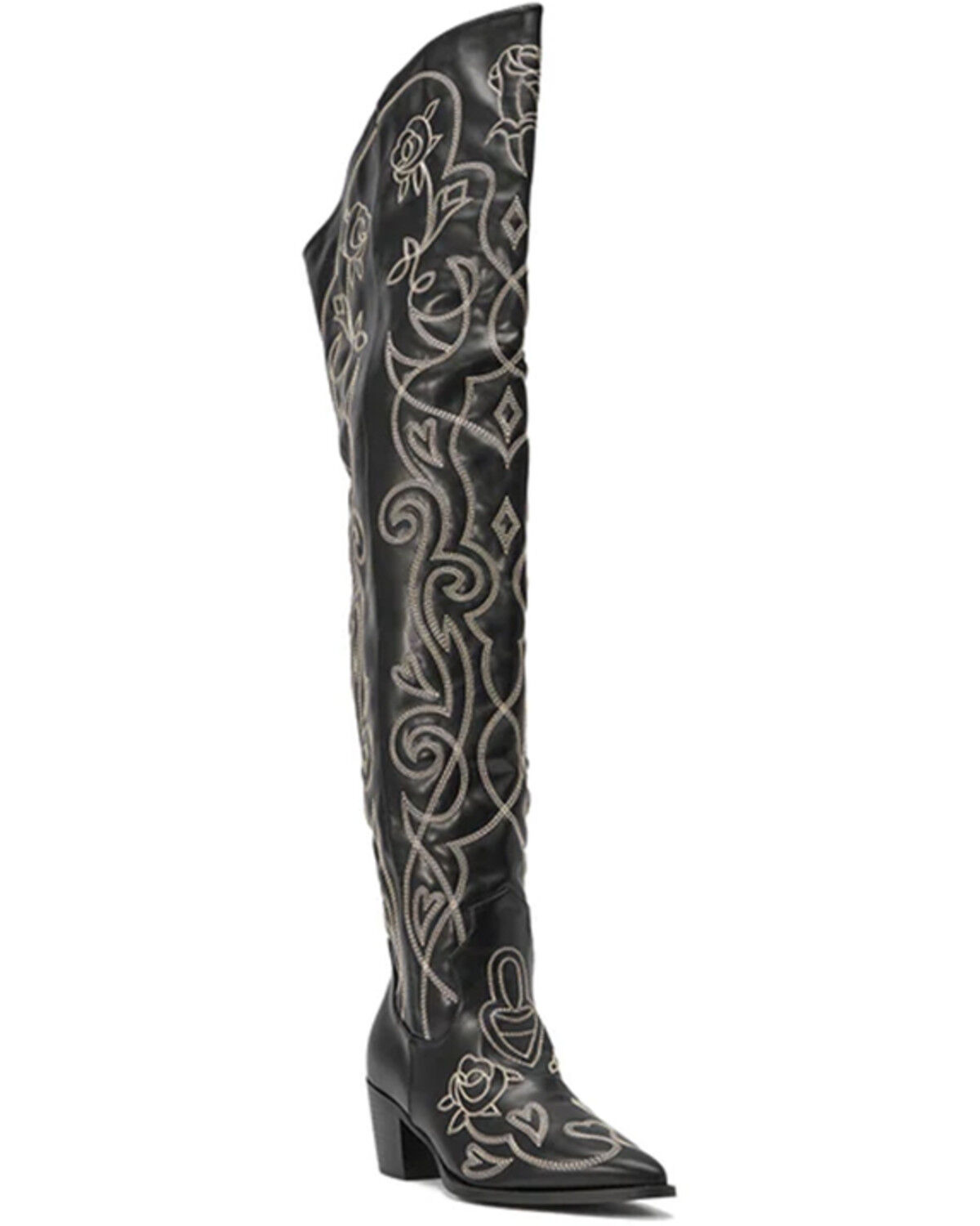 Azalea Wang Women's Kess Thigh High Western Boots - Snip Toe, Black, hi-res