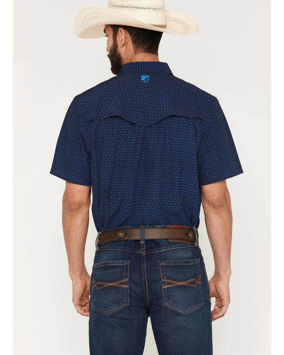 Image #4 - RANK 45&reg; Men's RODEOTEK&trade; 2.0 Sky Grid Geo Print Short Sleeve Snap Western Shirt, Navy, hi-res