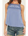 Image #3 - Eyeshadow Women's Cross Stitch Embroidered Lace Trim Tank, Light Blue, hi-res